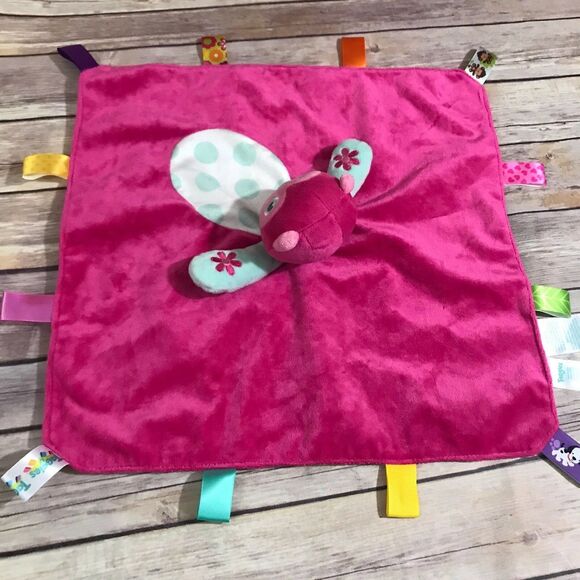 Taggies Pink Owl Mint‎ Green White Polka Dot Security Blanket Soft Rattle Lovey - Picture 4 of 5